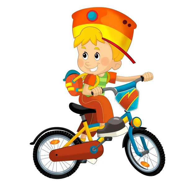 Kreskówka Scena Małym Chłopcem Jazda Rowerze Dla Zabawy Izolowane Iluzja — Zdjęcie stockowe