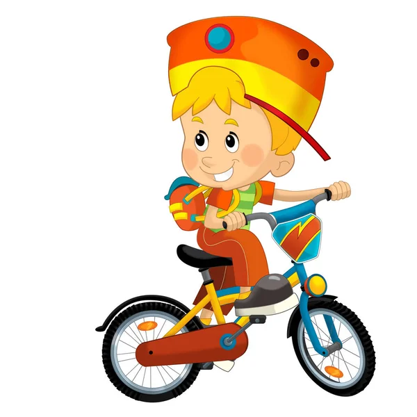 Cartoon Scene Little Boy Riding Bicycle Fun Isolated Illustation Kid — Stock Photo, Image