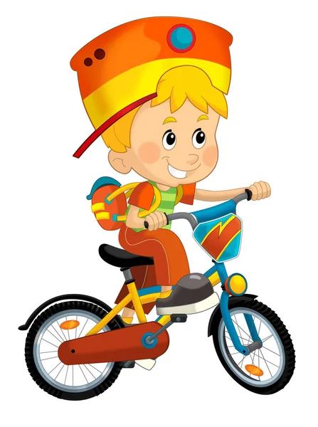 Kreskówka Scena Małym Chłopcem Jazda Rowerze Dla Zabawy Izolowane Iluzja — Zdjęcie stockowe