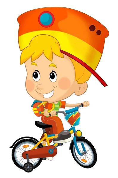 Cartoon Scene Little Boy Riding Bicycle Fun Isolated Illustation Kid — Stock Photo, Image
