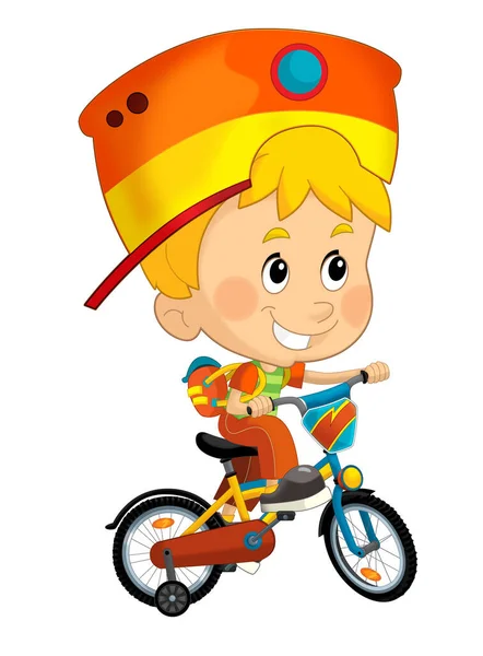 子供のための楽しい孤立したイラストのための自転車に乗って小さな男の子と漫画シーン — ストック写真