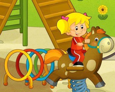 Lunaparktaki çocukların oynadığı karikatür sahnesi ya da oyun parkındaki komik illüstrasyon