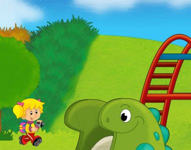 Lunaparktaki çocukların oynadığı karikatür sahnesi ya da oyun parkındaki komik illüstrasyon