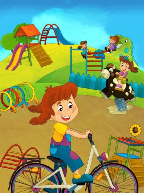 Lunaparktaki çocukların oynadığı karikatür sahnesi ya da oyun parkındaki komik illüstrasyon