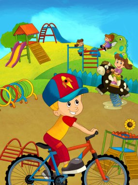 Lunaparktaki çocukların oynadığı karikatür sahnesi ya da oyun parkındaki komik illüstrasyon