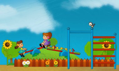 Lunaparktaki çocukların oynadığı karikatür sahnesi ya da oyun parkındaki komik illüstrasyon