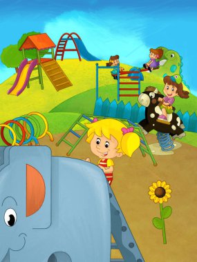 Lunaparktaki çocukların oynadığı karikatür sahnesi ya da oyun parkındaki komik illüstrasyon