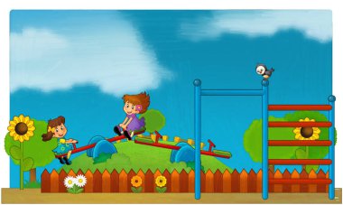 Lunaparktaki çocukların oynadığı karikatür sahnesi ya da oyun parkındaki komik illüstrasyon