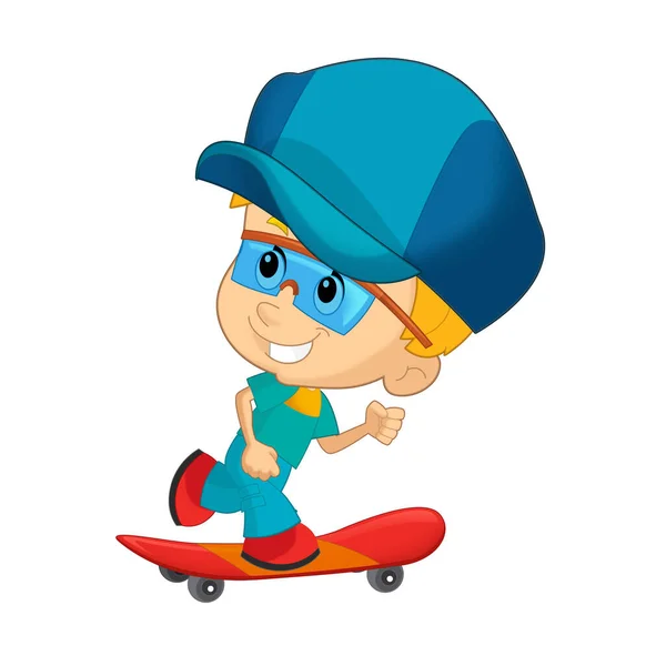 卡通片场景 男孩在滑板上训练 为孩子们学习孤立的幻影 — 图库照片