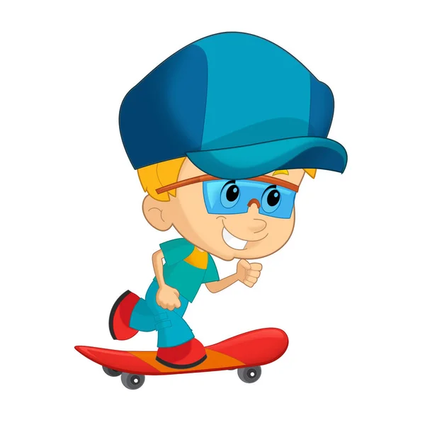 Escena Dibujos Animados Con Niño Una Formación Skate Aprendizaje Ilustración — Foto de Stock
