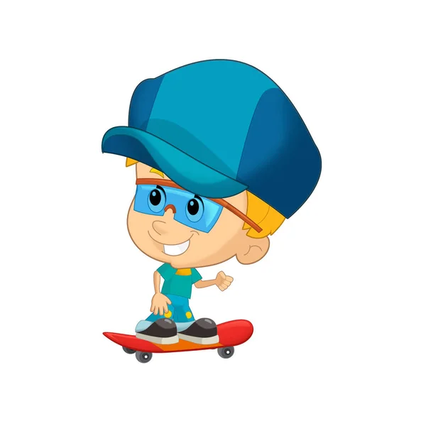 Zeichentrickszene Mit Einem Jungen Auf Einem Skateboard Beim Lernen Isolierter — Stockfoto