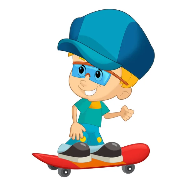 Cartoon Scene Met Jongen Een Skateboard Training Leren Geïsoleerde Illusie — Stockfoto