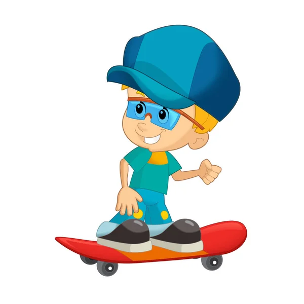 Cartoon Scene Boy Skateboard Training Learning Isolated Illustation Kids — Stock Photo, Image