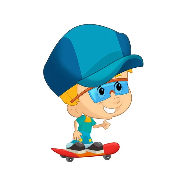 Zeichentrickszene Mit Einem Jungen Auf Einem Skateboard Beim Lernen Isolierter — Stockfoto