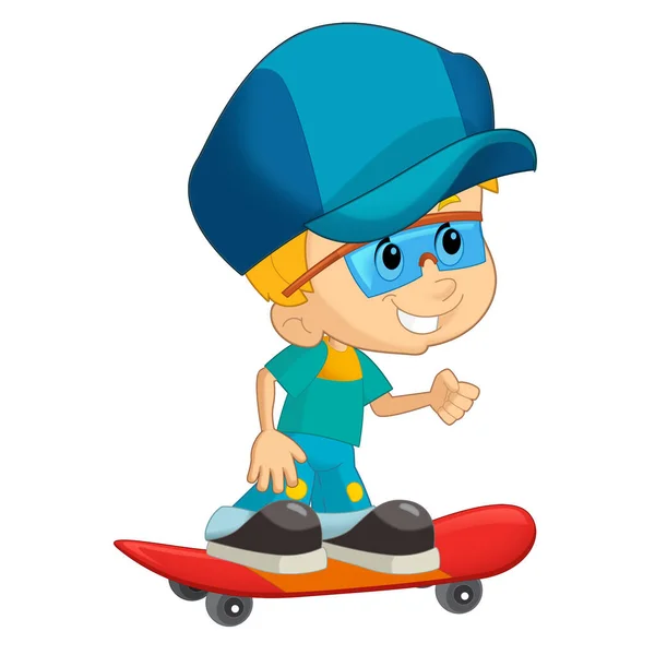 卡通片场景 男孩在滑板上训练 为孩子们学习孤立的幻影 — 图库照片