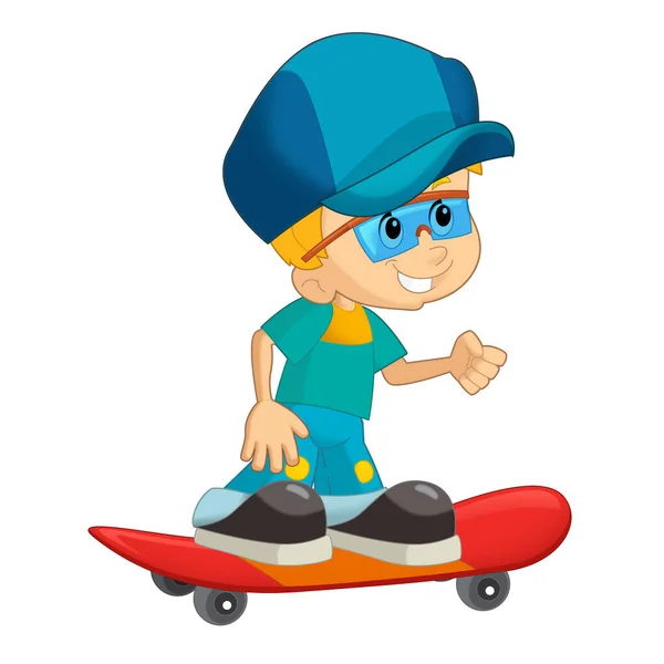 Cartoon Scene Boy Skateboard Training Learning Isolated Illustation Kids — Stock Photo, Image