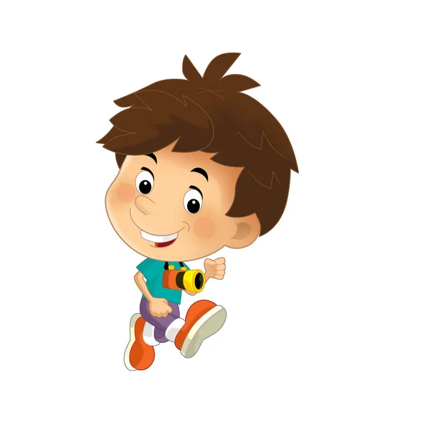 Cartoon Scene Young Boy Running Camera His Neck Isolated Illustration — Stock Photo, Image