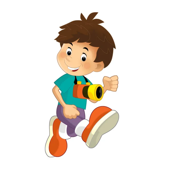 Cartoon Scene Young Boy Running Camera His Neck Isolated Illustration — Stock Photo, Image