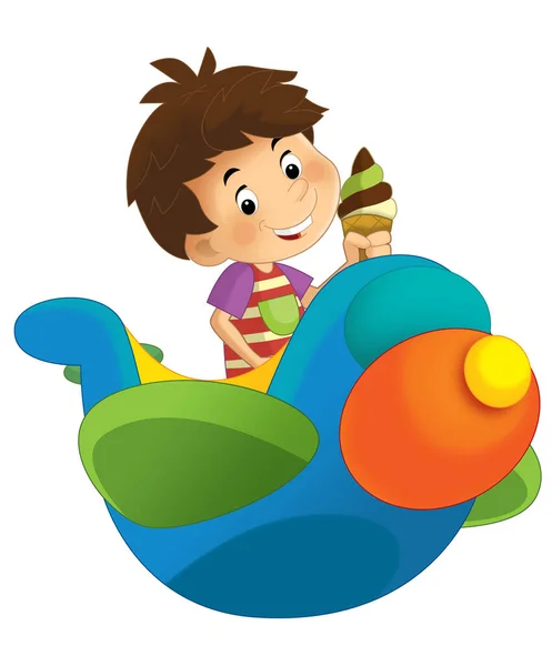 Cartoon Boy Kid Toy Funfair Plane Amusement Park Playground Isolated — Stock Photo, Image
