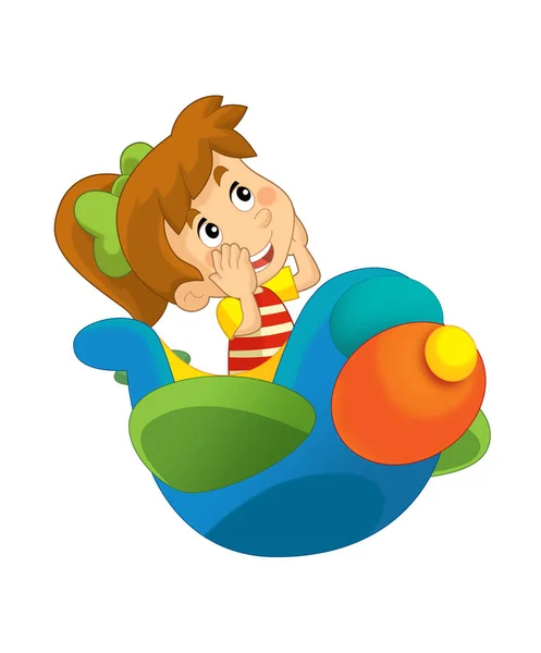 Cartoon Girl Kid Toy Funfair Plane Amusement Park Playground Isolated — Stock Photo, Image