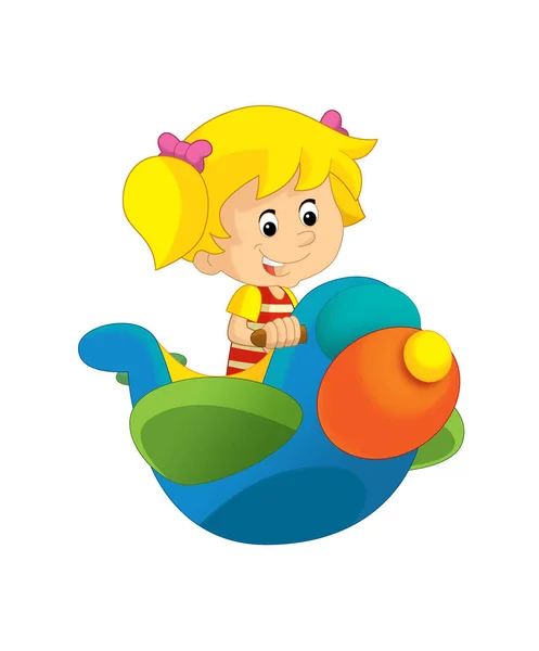 Cartoon Mädchen Kind Auf Einem Spielzeug Kirmes Flugzeug Freizeitpark Oder — Stockfoto