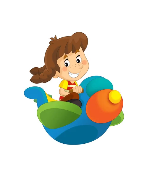 Cartoon Dívka Dítě Hračce Zábavní Letadlo Zábavní Park Nebo Dětské — Stock fotografie