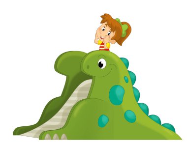 Dinozor parkında çocuğu canlandıran çizgi film sahnesi ya da çocuklar için izole edilmiş bir oyuncak.
