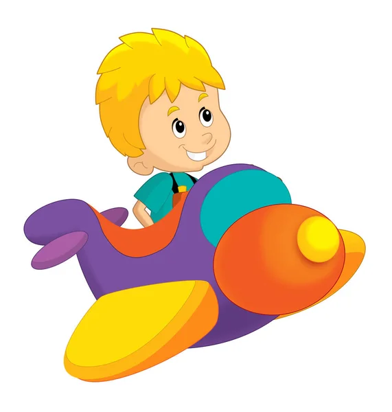 Criança Menino Dos Desenhos Animados Parque Diversões Avião Divertimento Divertimento — Fotografia de Stock