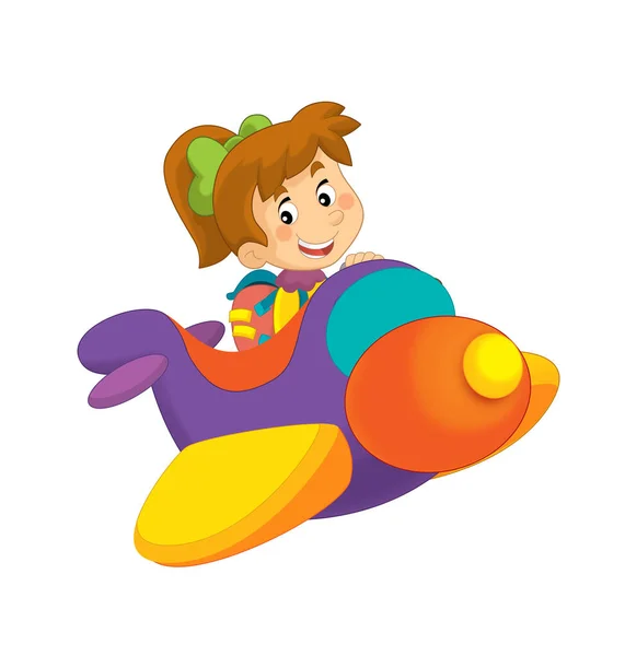 Cartoon Dívka Dítě Hračce Zábavní Letadlo Zábavní Park Nebo Dětské — Stock fotografie