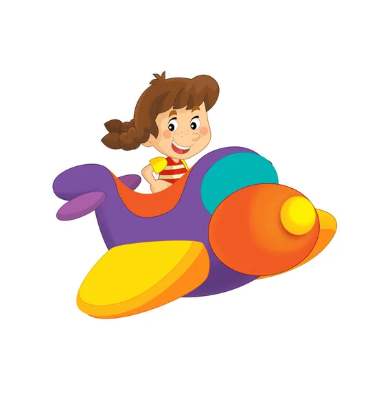 Cartoon Girl Kid Toy Funfair Plane Amusement Park Playground Isolated — Stock Photo, Image