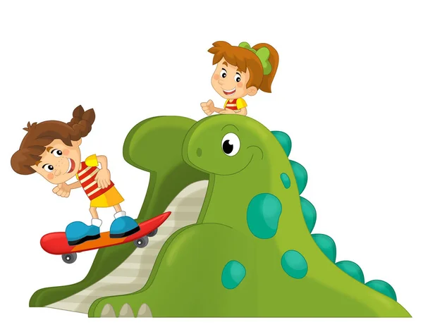 Scena Kreskówek Zabawy Dziecko Placu Zabaw Dinozaurów Lub Zabawka Zabawka — Zdjęcie stockowe