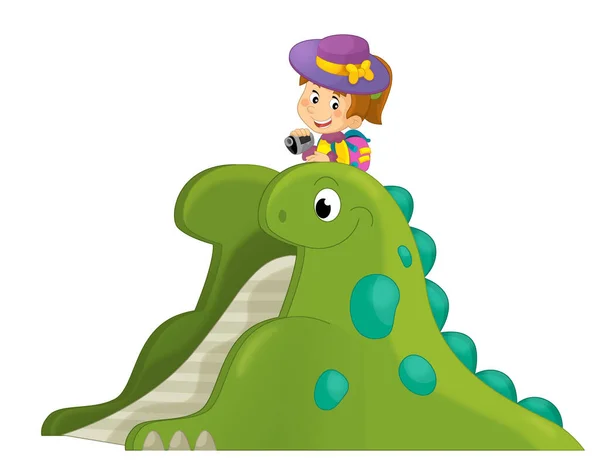 Tecknad Scen Med Att Spela Barn Dinosaurie Lekplats Eller Funfair — Stockfoto