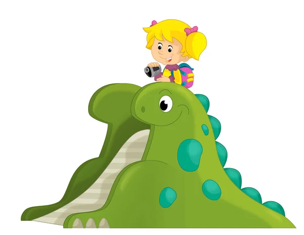 Мультфильм Сцена Играя Ребенка Игровой Площадке Динозавров Funfair Игрушки Изолированные — стоковое фото
