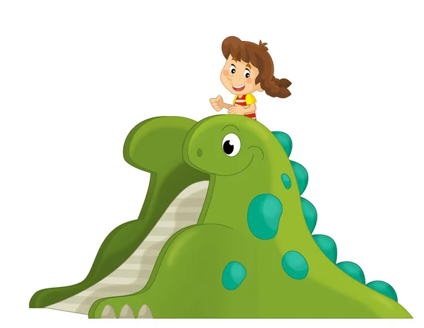 Мультфильм Сцена Играя Ребенка Игровой Площадке Динозавров Funfair Игрушки Изолированные — стоковое фото