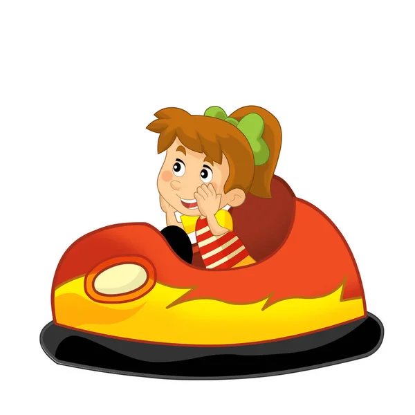 Çizgi Film Sahnesinde Çocuk Lunapark Renkli Çarpışan Araba Sürüyordu Çocuklar — Stok fotoğraf