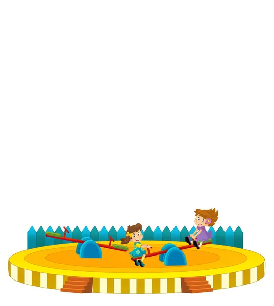 cartoon scene with funfair playground kindergarten isolated illustration for kdis