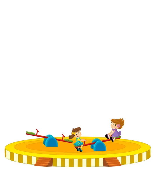 孤立したイラストを演じる子供たちと楽しい遊び場幼稚園の漫画シーン — ストック写真