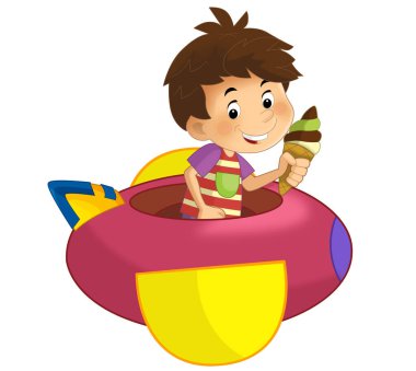 Oyuncak lunaparktaki ya da çocuk parkındaki çizgi film çocuğu çocuklar için izole bir illüstrasyon.