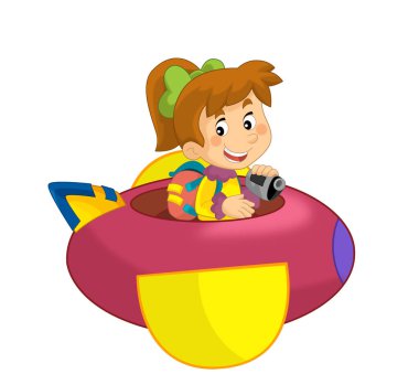 Oyuncak lunaparktaki ya da çocuk parkındaki çizgi film çocuğu çocuklar için izole bir illüstrasyon.