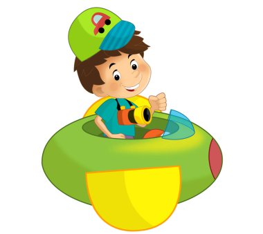 Oyuncak lunaparktaki ya da çocuk parkındaki çizgi film çocuğu çocuklar için izole bir illüstrasyon.