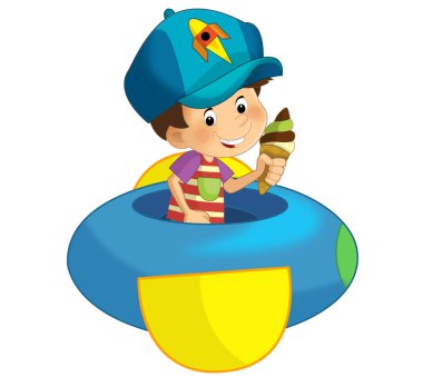 Oyuncak lunaparktaki ya da çocuk parkındaki çizgi film çocuğu çocuklar için izole bir illüstrasyon.