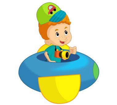 Oyuncak lunaparktaki ya da çocuk parkındaki çizgi film çocuğu çocuklar için izole bir illüstrasyon.
