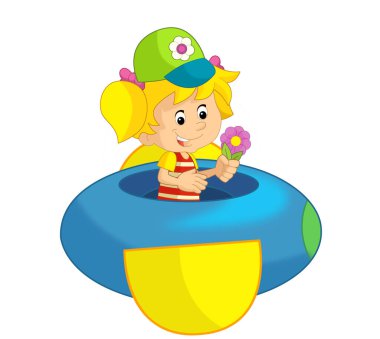 Oyuncak lunaparktaki ya da çocuk parkındaki çizgi film çocuğu çocuklar için izole bir illüstrasyon.