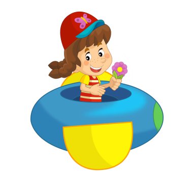 Oyuncak lunaparktaki ya da çocuk parkındaki çizgi film çocuğu çocuklar için izole bir illüstrasyon.