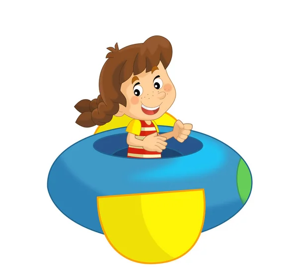 Cartoon Kind Auf Einem Spielzeugflugzeug Vergnügungspark Oder Spielplatz Isolierte Illustration — Stockfoto