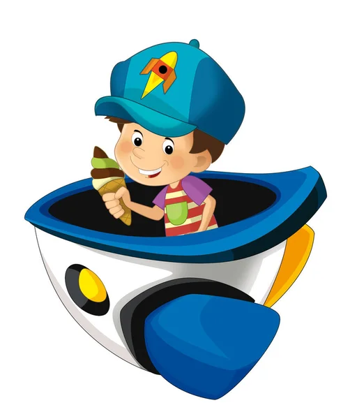 Dzieciak Kreskówki Zabawkowym Wesołym Statku Kosmicznym Lub Parku Rozrywki Statku — Zdjęcie stockowe