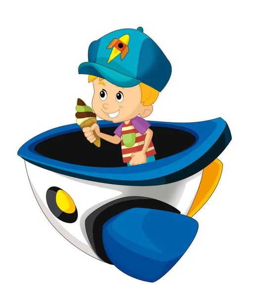 Criança Dos Desenhos Animados Uma Nave Espacial Divertida Brinquedo Parque — Fotografia de Stock