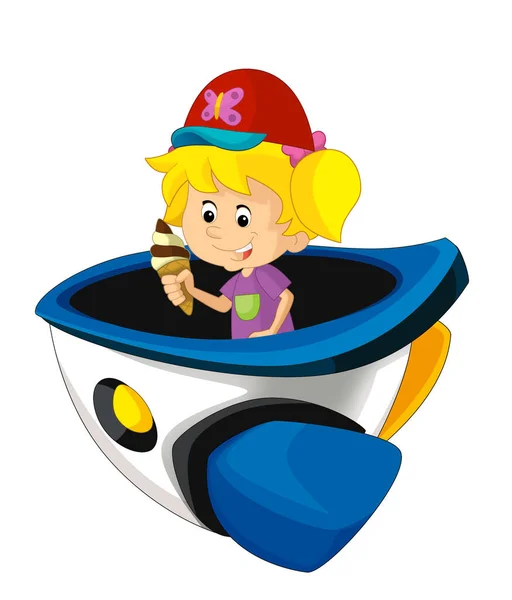 玩具游乐场 宇宙飞船 星舰游乐园或儿童游乐场上的卡通小孩儿 — 图库照片