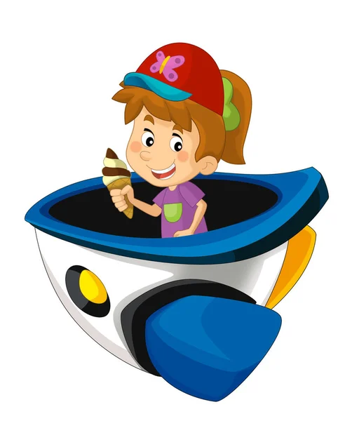おもちゃの楽しい宇宙船やスターシップ遊園地や子供のための孤立したイラストの遊び場で漫画の子供 — ストック写真