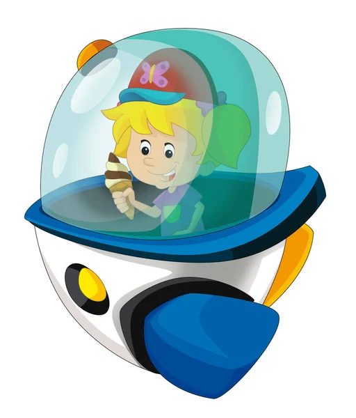 Criança Dos Desenhos Animados Uma Nave Espacial Divertida Brinquedo Parque — Fotografia de Stock